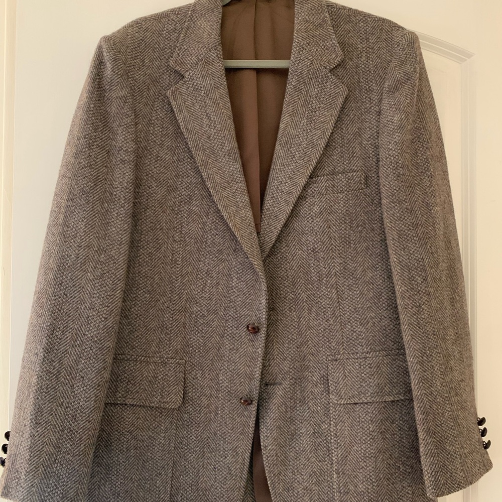 Vintage Brown Herringbone Wool Blazer
